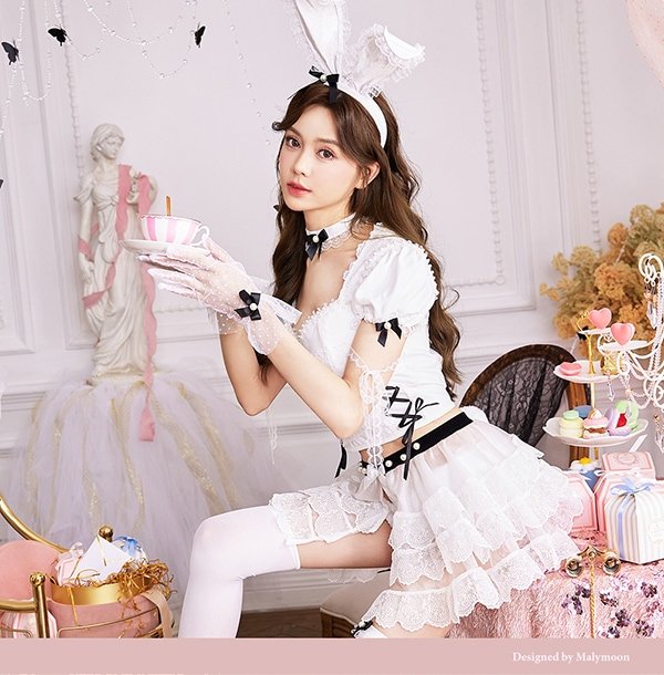 画像1: 【即日発送】ダーリンレースホワイトバニー【マリームーン】【ハロウィンコスプレ10点セット】【フリーサイズ/1カラー】[YMT] (1)