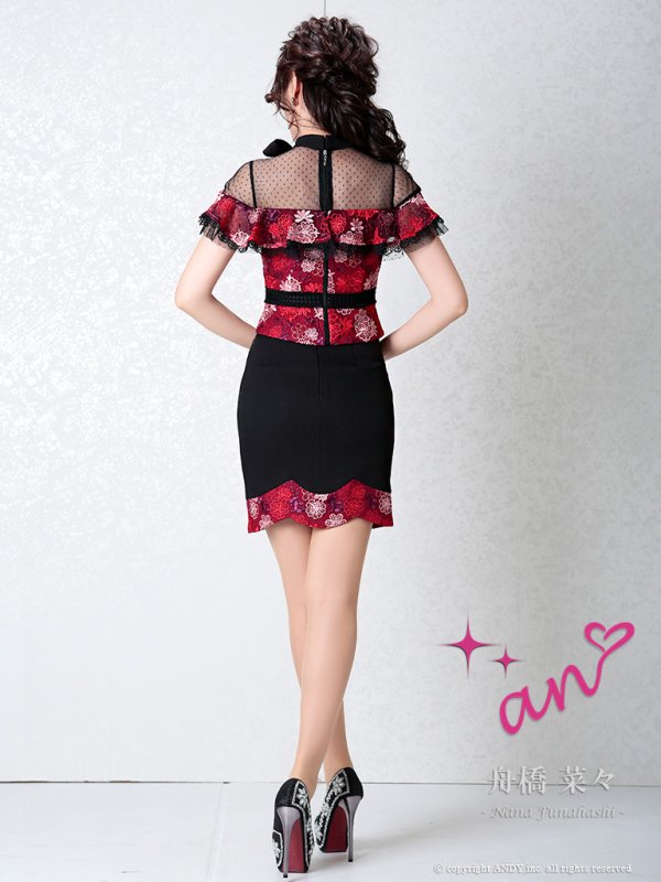 画像11: 即日発送!!【an/アン】フラワー刺繍/ リボンネック/ セットアップ/ ミニドレス/ キャバドレス[OF05] (11)