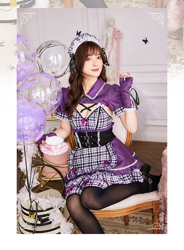 画像12: 【即日発送】ゴシックチェックメイドドレス【マリームーン】【ハロウィンコスプレ6点セット】【フリーサイズ/2カラー】[OF04] (12)