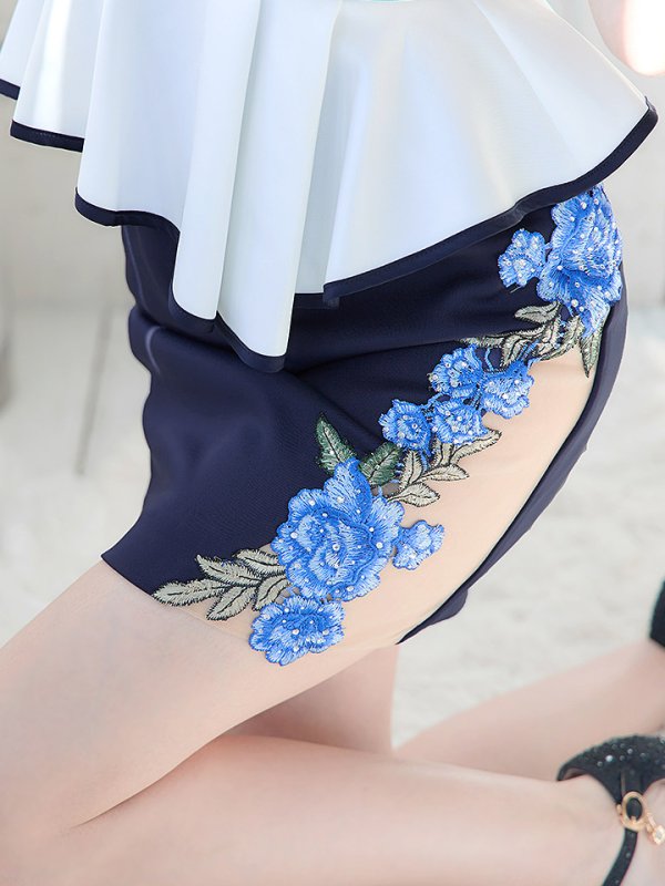 画像6: Lサイズあり【IRMA/イルマ】フラワー刺繍/ オフショル/ ペプラム / シアーレース/ ミニドレス/ キャバドレス【HC02】 (6)