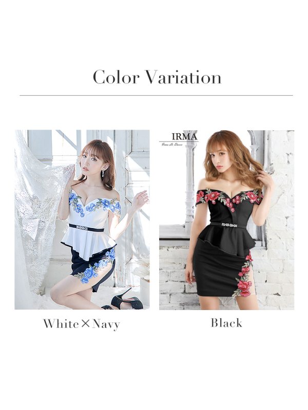 画像11: Lサイズあり【IRMA/イルマ】フラワー刺繍/ オフショル/ ペプラム / シアーレース/ ミニドレス/ キャバドレス【HC02】 (11)