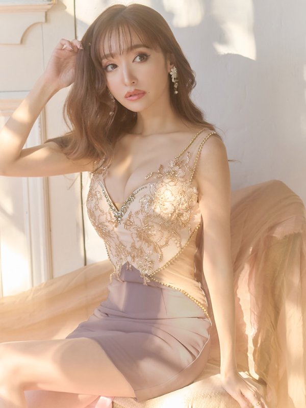 画像2: sugarオリジナルカラーあり☆【IRMA/イルマ】刺繍/ ビジューデザイン/ サイドシアー/ ストレッチ/ タイト/ ミニドレス/ キャバドレス【HC02】 (2)