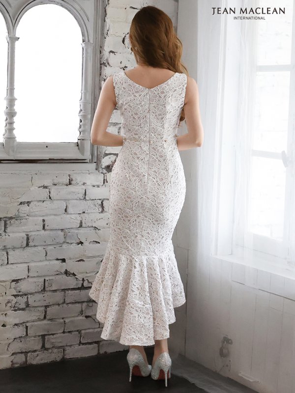 画像5: Lサイズあり!!【JEAN MACLEAN/ジャンマクレーン】フラワーレース/ベルト付き/変形スカート/タイト/ ミディアム丈/ ミニドレス/ キャバドレス【HC02】 (5)