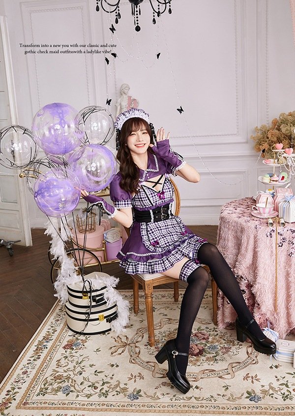 画像11: 【即日発送】ゴシックチェックメイドドレス【マリームーン】【ハロウィンコスプレ6点セット】【フリーサイズ/2カラー】[OF04] (11)