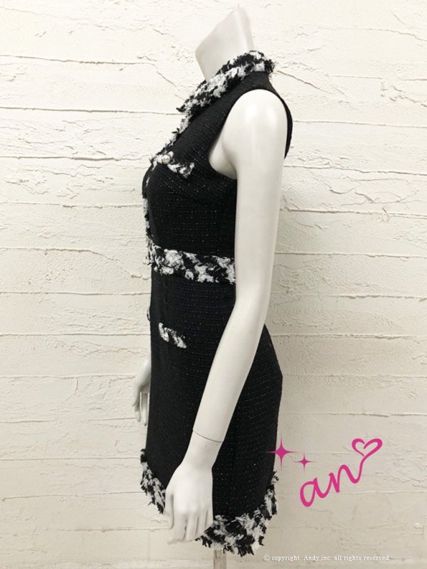 画像11: 【an/アン】【an Tweed Collection No.05】ツイード/ ハイネック/ ボタンデザイン/ ライン切り替え/ ミニドレス/ キャバドレス[OF05] (11)