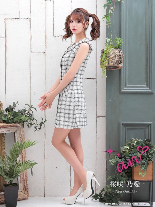 画像3: 【an/アン】 ツイード / ノースリーブ/ 襟付き/ Aライン/ 台形スカート/ ミニドレス/ キャバドレス[OF05] (3)