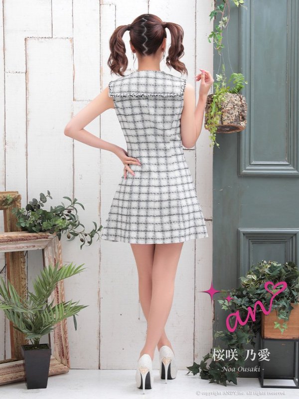 画像4: 【an/アン】 ツイード / ノースリーブ/ 襟付き/ Aライン/ 台形スカート/ ミニドレス/ キャバドレス[OF05] (4)