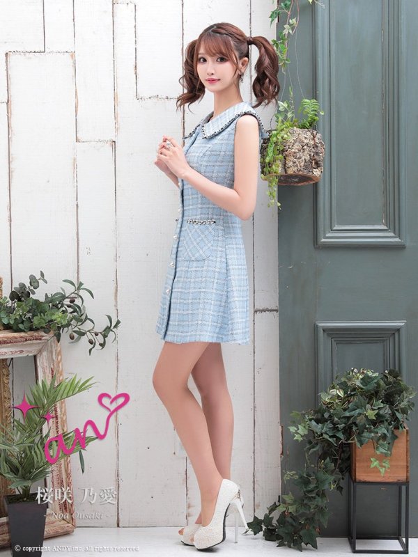 画像15: 【an/アン】 ツイード / ノースリーブ/ 襟付き/ Aライン/ 台形スカート/ ミニドレス/ キャバドレス[OF05] (15)