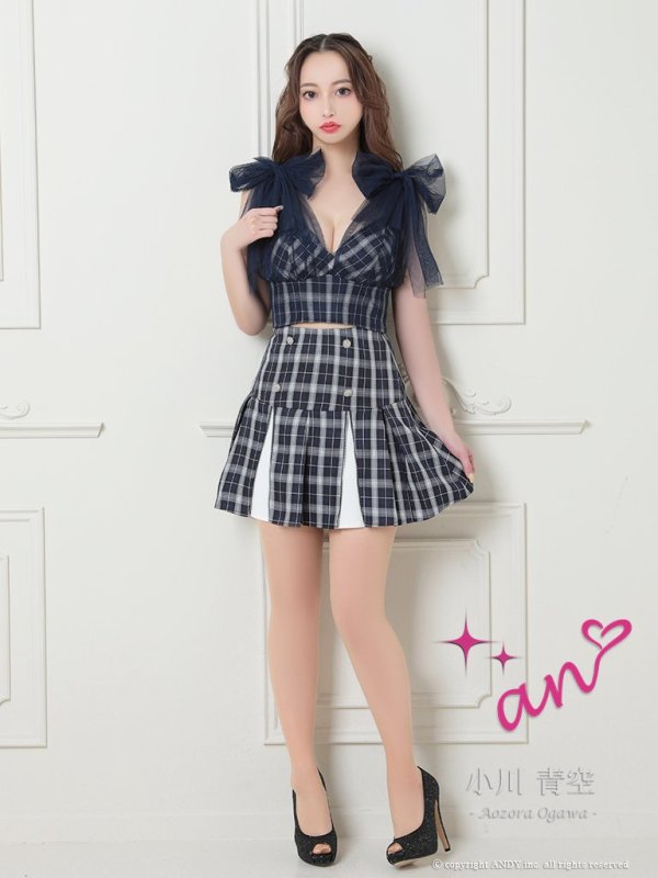 画像31: 【an /アン】チェック柄/ ショルダーリボン/ チュール/ Aライン/ セットアップ/ ミニドレス/ キャバドレス[OF05] (31)