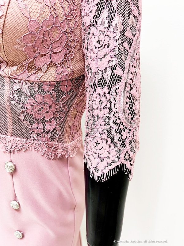 画像15: 【an/アン】襟付き/ レース切替/ カットアウト/ 五分袖/ 袖あり/ タイト/ プリーツ/ ミニドレス/ キャバドレス[OF05] (15)