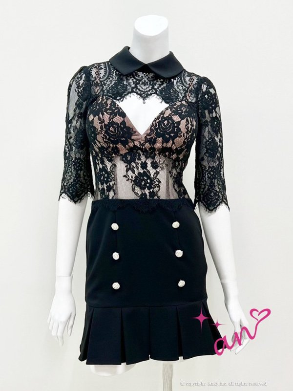 画像10: 【an/アン】襟付き/ レース切替/ カットアウト/ 五分袖/ 袖あり/ タイト/ プリーツ/ ミニドレス/ キャバドレス[OF05] (10)