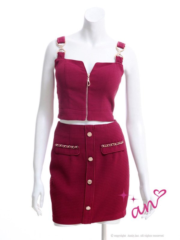 画像40: 【an/アン】ストレッチワッフル/ フロントジップ/ ゴールドバックル/ チェーンモチーフ/ ビスチェ/ セットアップ/ ツーピース/ タイト/ ミニドレス/ キャバドレス[OF05] (40)