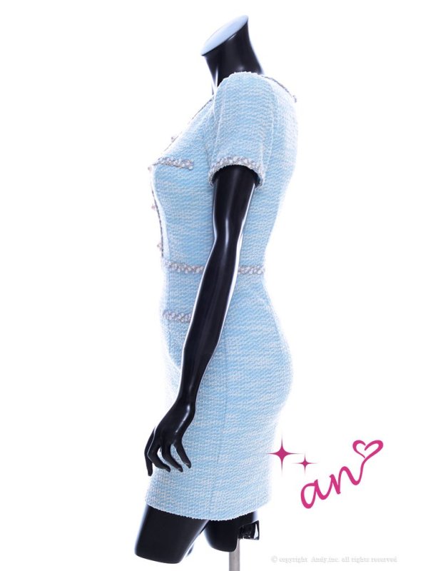 画像2: 【LIMITED SALE開催中！! 11月11日より順次発送予定】【an/アン】ストレッチ/ ツイード/ フロントボタン/ 半袖/ 袖あり/ タイト/ ミニドレス/ キャバドレス[OF05] (2)