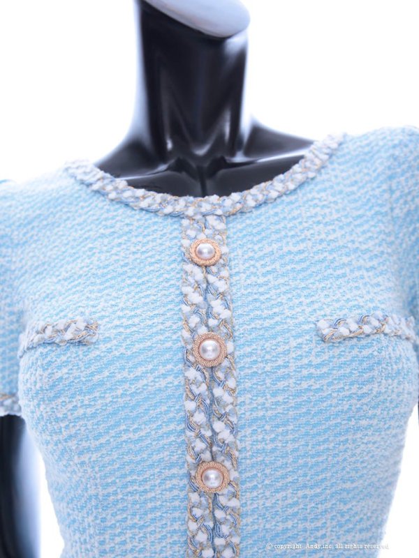 画像4: 【LIMITED SALE開催中！! 11月11日より順次発送予定】【an/アン】ストレッチ/ ツイード/ フロントボタン/ 半袖/ 袖あり/ タイト/ ミニドレス/ キャバドレス[OF05] (4)