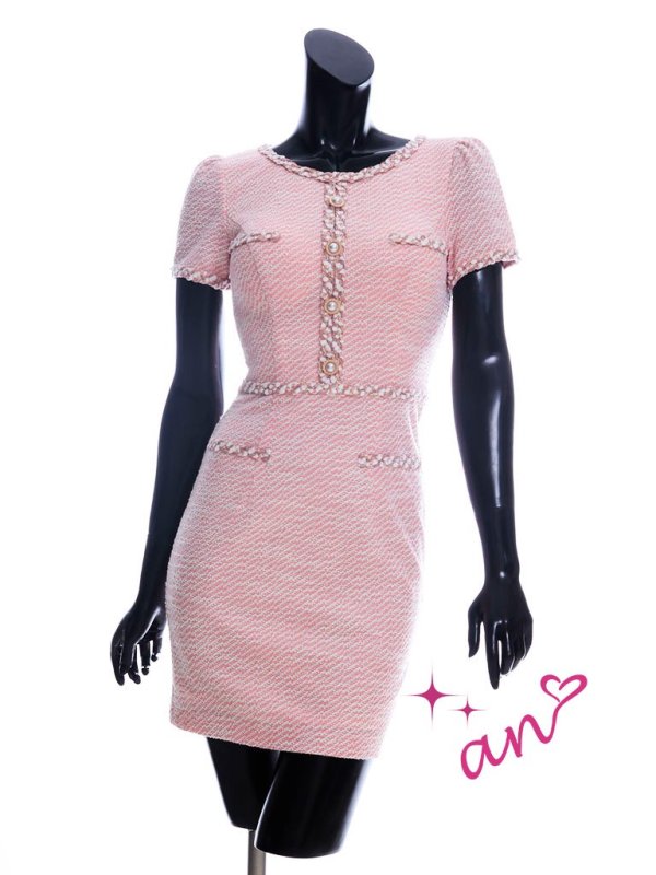 画像5: 【LIMITED SALE開催中！! 11月11日より順次発送予定】【an/アン】ストレッチ/ ツイード/ フロントボタン/ 半袖/ 袖あり/ タイト/ ミニドレス/ キャバドレス[OF05] (5)
