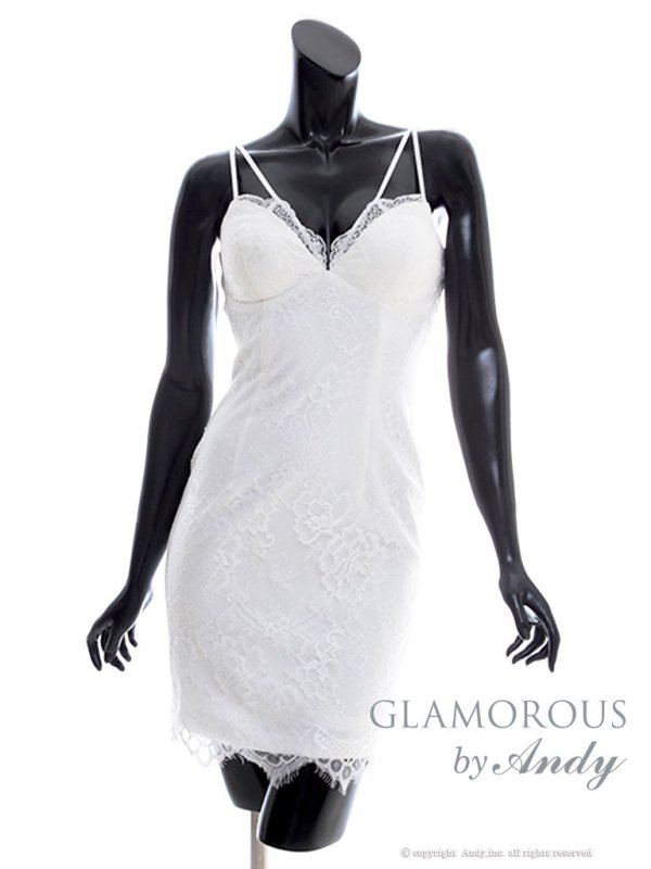 【Andy GLAMOROUS/アンディグラマラス】ワンカラー/ キャミソール/ 総レース/ ストレッチ/ タイト/ セクシー/ ミニドレス/ キャバドレス[OF05]　ホワイト