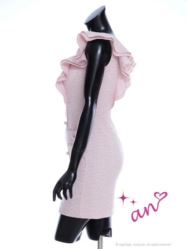 画像20: XSサイズあり【an /アン】 フリルショルダー/ パールボタン/ スクエアネック/ タイト/ ミニドレス/ キャバドレス[OF05] (20)