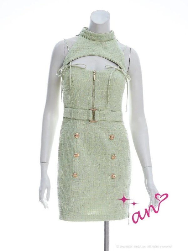 画像4: XSサイズあり【an /アン】 ツイード/ フロントジップ/ リボン/ ハイネック/ カットアウト/ ノースリーブ/ タイト/ ミニドレス/ キャバドレス[OF05] (4)