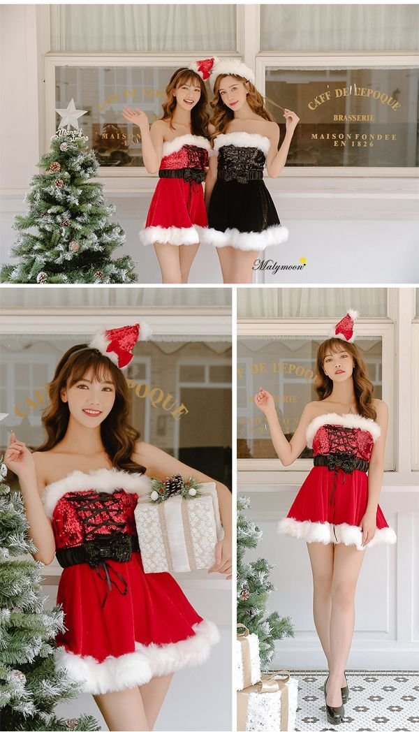 画像19: 【即日発送】【クリスマスコスプレ4点セット】【Malymoon/マリームーン】レースアップxウエストリボンサンタコスプレ【フリーサイズ/8カラー】[YMT] (19)