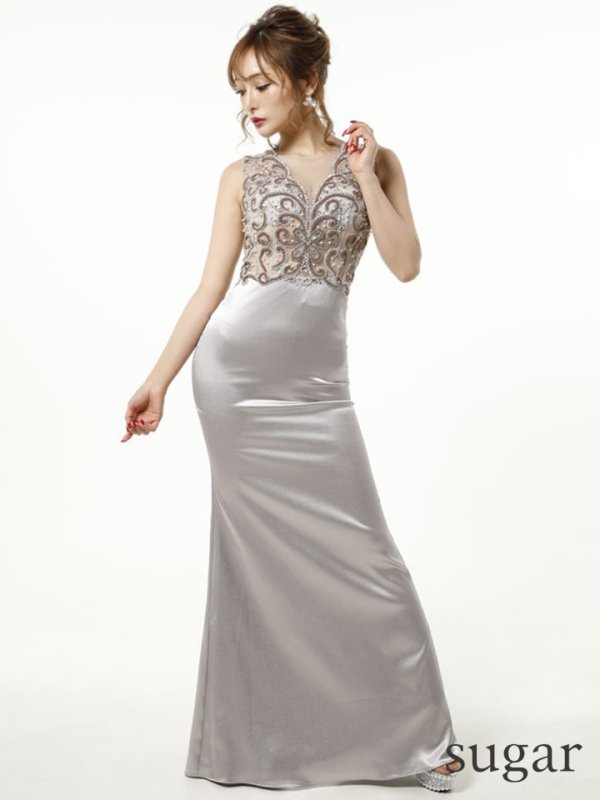 画像5: X Lサイズあり【Luxe Style/リュクススタイル】ビーズ刺繍 /シアーレース /サテン /ロング /ロングドレス /キャバドレス long【HC03】 (5)