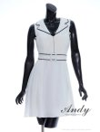 XSサイズあり【ANDY/アンディ】フロントジップ/ バイカラー/ ベルト/ ノースリーブ/ フレア/ ミニドレス/ キャバドレス[OF05]　ホワイトブラック