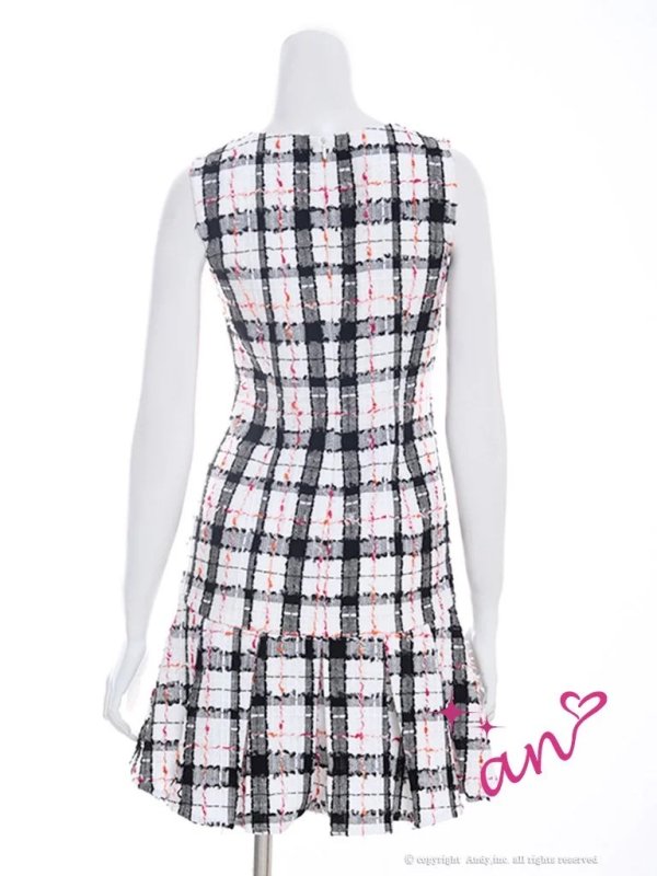 画像4: 【an /アン】チェック/ ノースリーブ/ ポケット/ チェーンパイピング/ プリーツ/ Aライン/ ミニドレス/ キャバドレス[OF05] (4)