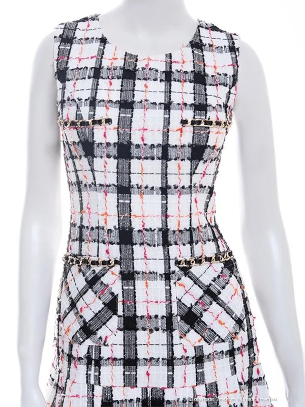 画像5: 【an /アン】チェック/ ノースリーブ/ ポケット/ チェーンパイピング/ プリーツ/ Aライン/ ミニドレス/ キャバドレス[OF05] (5)