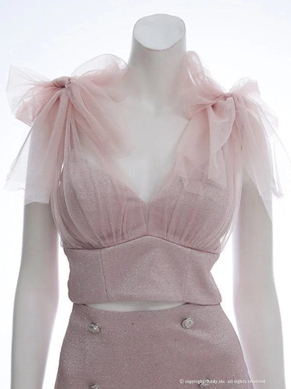 画像16: XSサイズあり【an /アン】ショルダーリボン/ ラメ/ラインストーン/ ストレッチ/ プリーツ/ フレア/ セットアップ/ ミニドレス/ キャバドレス[OF05] (16)