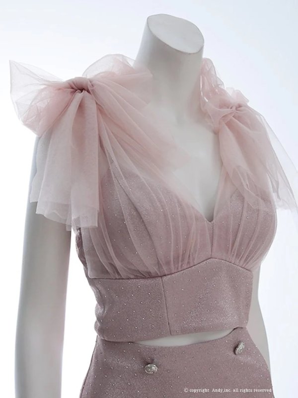 画像17: XSサイズあり【an /アン】ショルダーリボン/ ラメ/ラインストーン/ ストレッチ/ プリーツ/ フレア/ セットアップ/ ミニドレス/ キャバドレス[OF05] (17)