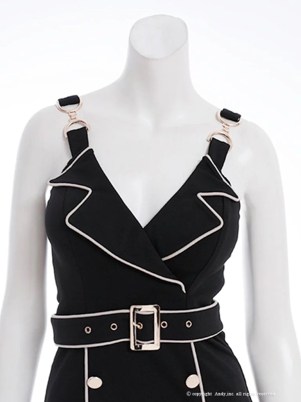 画像10: XSサイズあり【Andy GLAMOROUS/アンディグラマラス】襟付き/ Vネック/ ボタン/ ベルトデザイン/ ノースリーブ/ タイト/ ミニドレス/ キャバドレス[OF05] (10)