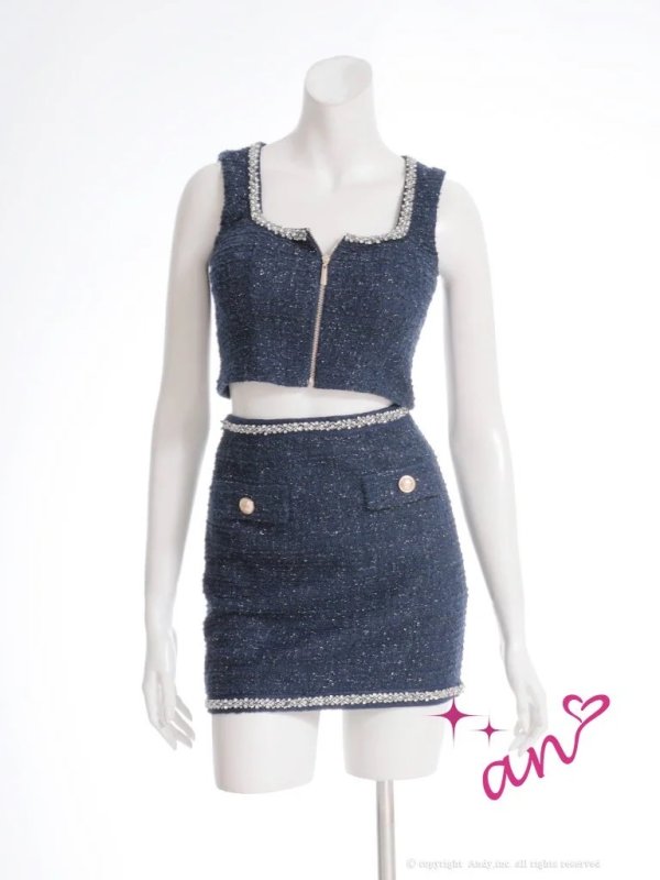 画像41: XSサイズあり【an /アン】ラメツイード/ ビジュー/ フロントジッパー/ ノースリーブ/ ストレッチ/ タイト/ セットアップ/ ミニドレス/ キャバドレス[OF05] (41)