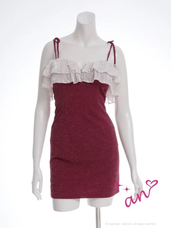 画像22: XSサイズあり【an /アン】2way/ 袖取り外し可能/ フリル/ オフショルダー/ キャミソール/ パール/ ラメ/ タイト/ ミニドレス/ キャバドレス[OF05] (22)