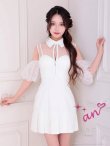 画像18: XSサイズあり【an /アン】フロントジップ/ シースルー/ レース/ 襟/ プリーツ/ ノースリーブ/ フレア/ ワンピース/ ミニドレス/ キャバドレス[OF05]] (18)