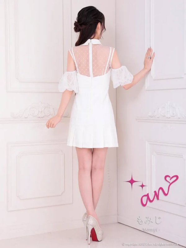 画像16: XSサイズあり【an /アン】フロントジップ/ シースルー/ レース/ 襟/ プリーツ/ ノースリーブ/ フレア/ ワンピース/ ミニドレス/ キャバドレス[OF05]] (16)