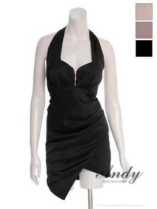 【新品タグ付き】アンディ　袖ありタイトミニドレス Andy/アンディ】肩あき ホルターネック セクシー 袖あり