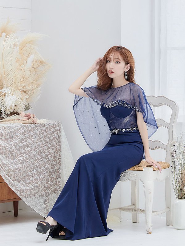 画像4: XLサイズあり【Luxe Style/リュクススタイル】マーメイド/ ビジュー/ ベア/ ショール/ ロングドレス/ キャバドレス long【HC03】 (4)