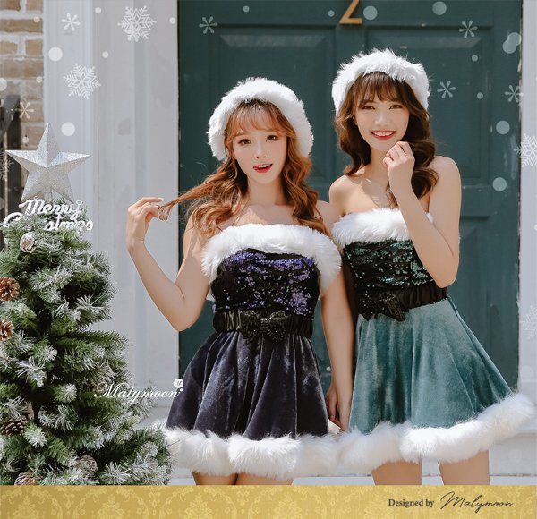 画像4: 【即日発送】【クリスマスコスプレ4点セット】【Malymoon/マリームーン】レースアップxウエストリボンサンタコスプレ【フリーサイズ/8カラー】[YMT] (4)