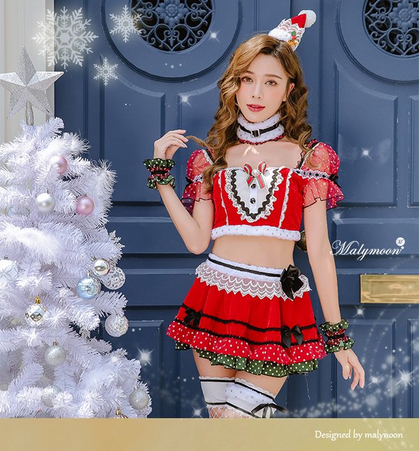 画像4: 【即日発送】【クリスマスコスプレ7点セット】【Malymoon/マリームーン】パフスリーブサンタクロース[YMT] (4)