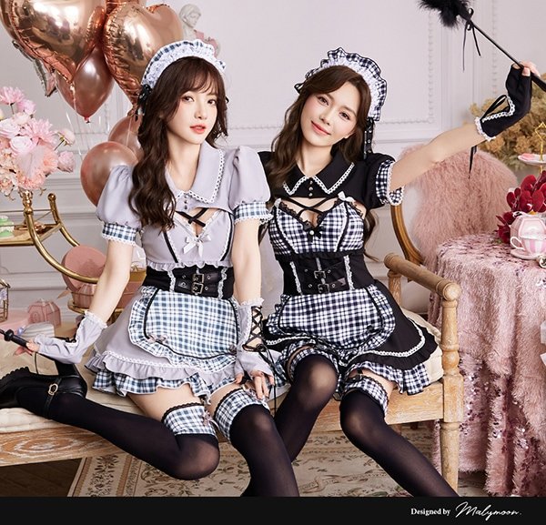 画像15: 【即日発送】ゴシックチェックメイドドレス【マリームーン】【ハロウィンコスプレ6点セット】【フリーサイズ/2カラー】[OF04] (15)