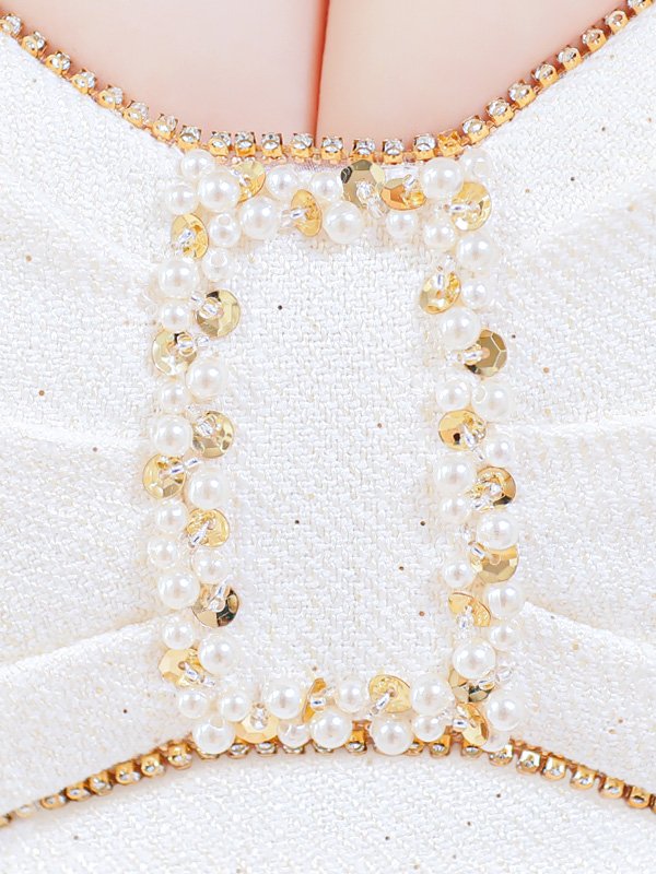 画像14: 【PURESS/ピュアレス】バストビジュー/ パール/ チェーン/ バックル/ パフショルダー/ マイクロフレアミニ/ ミニドレス/ キャバドレス[OF5] (14)