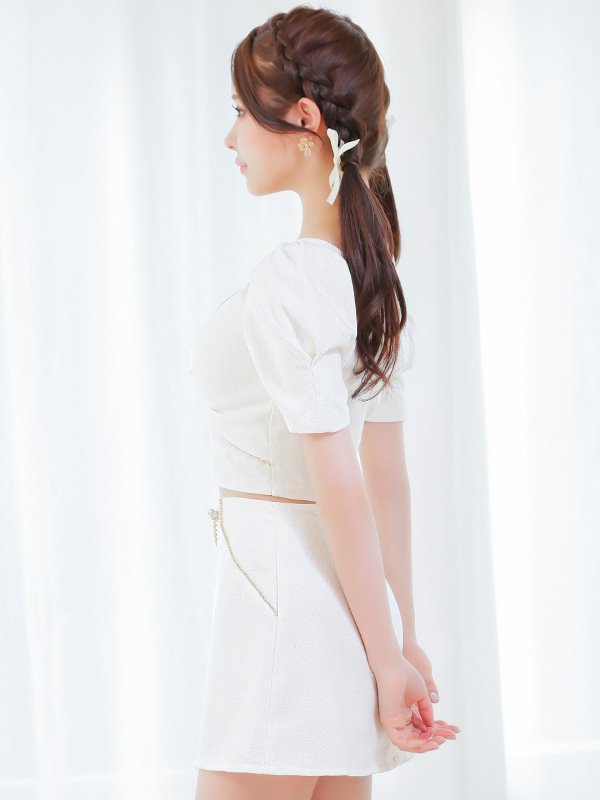 画像8: 【PURESS/ピュアレス】バストビジュー/ パール/ チェーン/ バックル/ パフショルダー/ マイクロフレアミニ/ ミニドレス/ キャバドレス[OF5] (8)