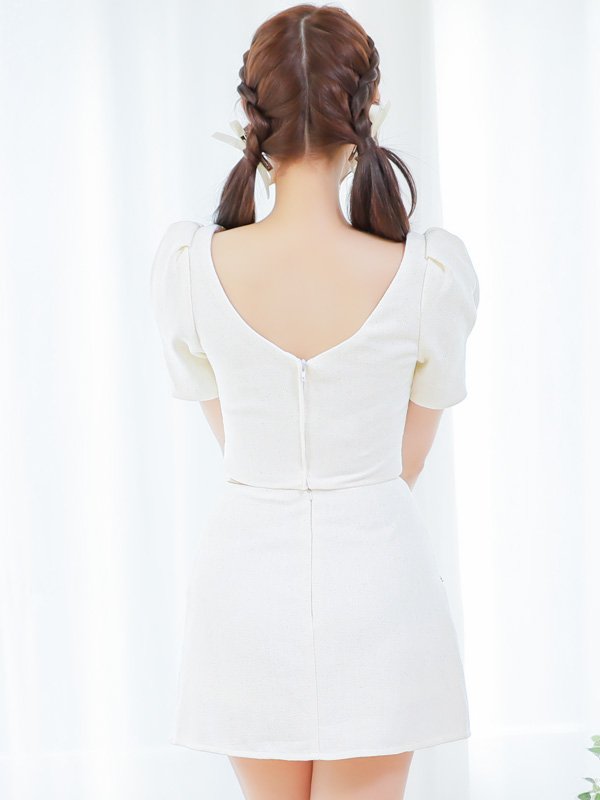 画像9: 【PURESS/ピュアレス】バストビジュー/ パール/ チェーン/ バックル/ パフショルダー/ マイクロフレアミニ/ ミニドレス/ キャバドレス[OF5] (9)