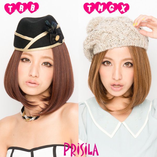 画像4: ウィッグ 【プリシラ/PRISILA】 オールウィッグ★ ワンレンボブ★ 耐熱仕様！ 着用モデル：森摩耶ちゃん （レッドブラウン/ミックスアッシュゴールド） (4)