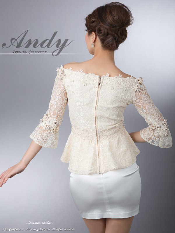 画像5: 【ANDY　ブラウス】七分丈繊細なレースでエレガントなオフショルブラウス　*S/Mサイズ・ベージュ[OF05] (5)