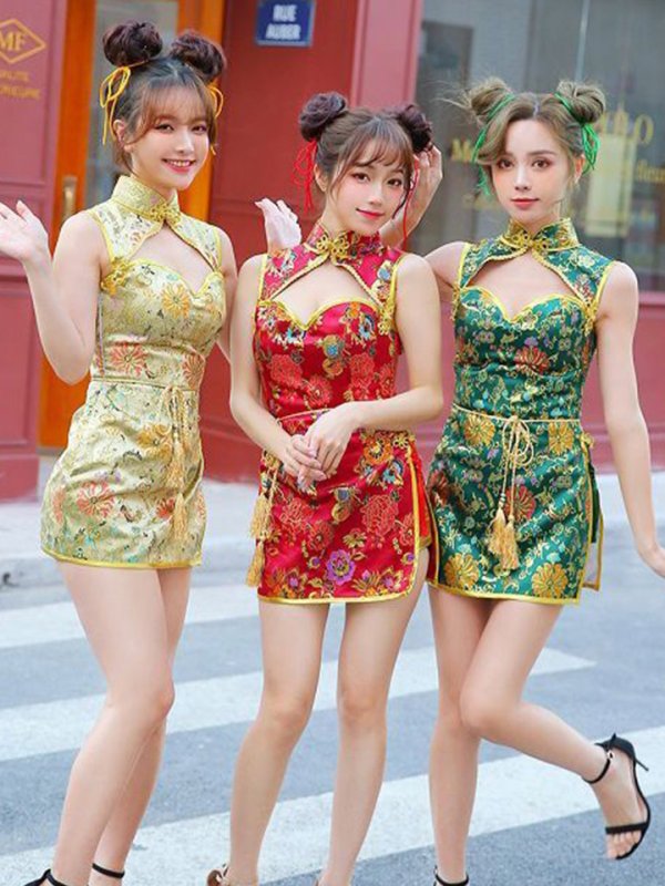 画像1: 【即日発送】セクシーチャイナドレス5カラー《ハロウィンコスプレ4点セット》【Malymoon/マリームーン】[HC03] (1)