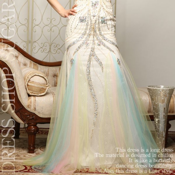 画像4: ☆再入荷☆Lサイズ入荷しました!!!【Luxe style】高品質☆高級ライン☆上品レースにRichビジュー♪チュールで創る極上マーメイドライン♪ベアロングキャバドレス☆long【HC03】 (4)