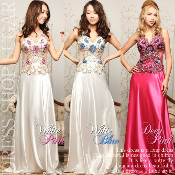 画像2: ※人気ドレスが再入荷!!☆Lサイズ追加☆【Luxe　Style】ウエストの透け感で女らしいセクシーさも兼ね備えたジュエルボディアート☆サテンロングドレスlong【HC03】 (2)
