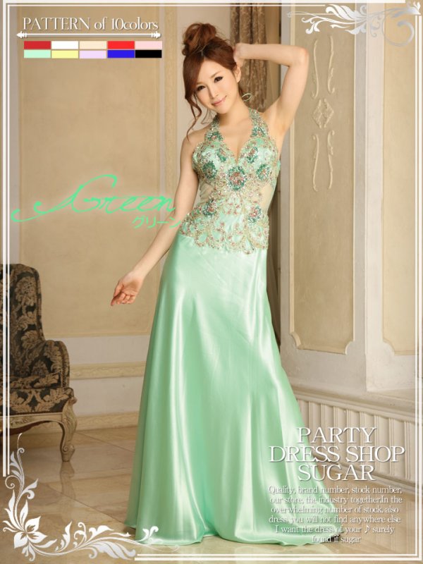 画像7: Lサイズあり【Luxe Style】ウエストの透け感で女らしいセクシーさも兼ね備えたジュエルボディアート/サテンロングドレスlong【HC03】 (7)