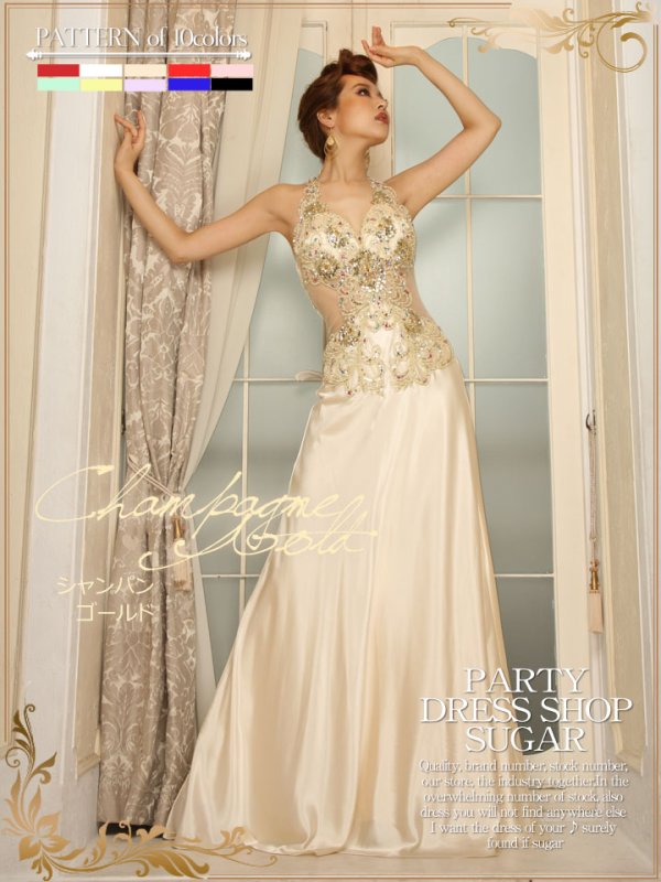 画像10: Lサイズあり【Luxe Style】ウエストの透け感で女らしいセクシーさも兼ね備えたジュエルボディアート/サテンロングドレスlong【HC03】 (10)