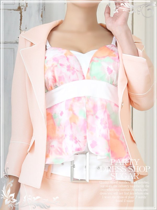 画像4: 【FlowTide/フロータイド】丈長めの上品デザイン★インナータイダイフラワーが夏を先取り♪スーツ4点セット (4)